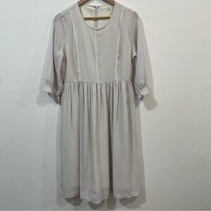 Light Gray Midi Dress with Lace Trim